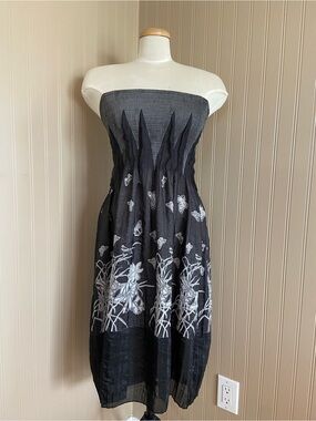 Y2K Lapis Black, Grey & White Strapless Floral Butterfly Dress Women’s One Size